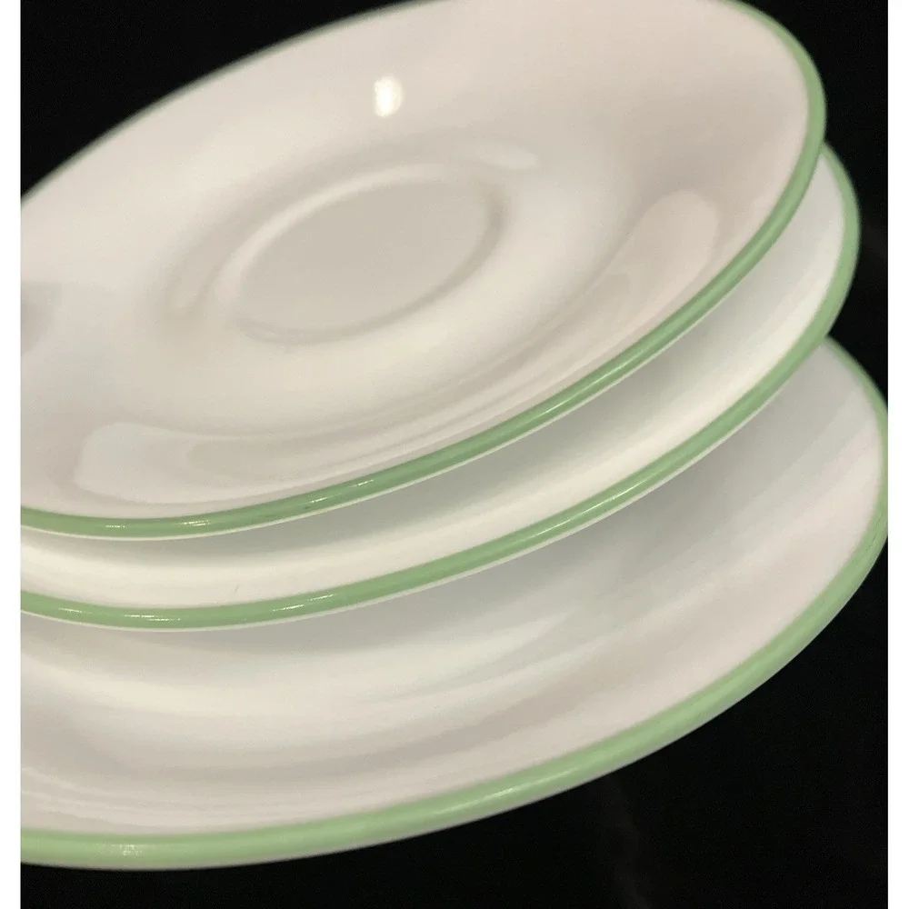 Corelle Set of 3 Saucers White Lime Green Trim Spring Meadow Vintage USA